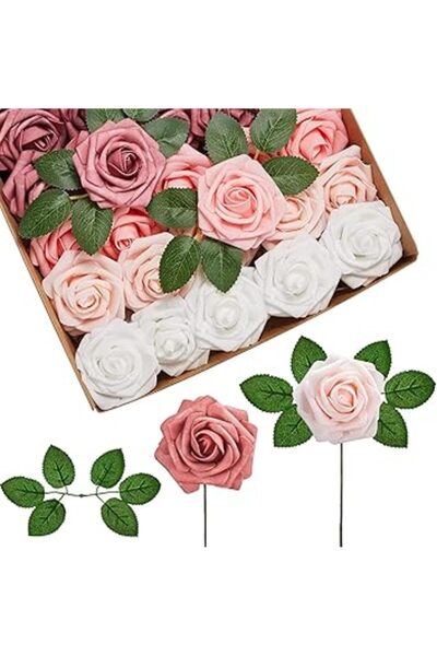 Generic زهور اصطناعية من OFRANK، 25 قطعة من الورود الاصطناعية المصنوعة من الر...