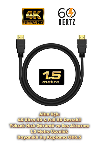 ALFAS 1.5 Metre HDMI Kablo | Altın Uçlu | 4K Ultra HD 60Hz Full HD V1.4 3D Destekli 1.5m Hdmi Kablo