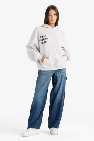 DeFacto Overshirt Fit Hooded Back Printed Thick Sweatshirt G0960Ax25Au