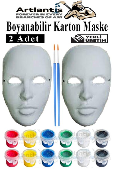Artlantis Maske Boyama 2 li 1 Paket Boyanabilir Karton Maske Lastikli İnsan Y...