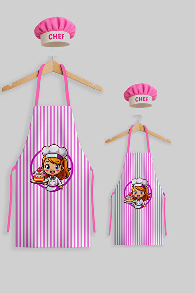 AYSHOME Ays Home Mother and Child Hat and Pink Apron Set (2 Hats, 2 Aprons)