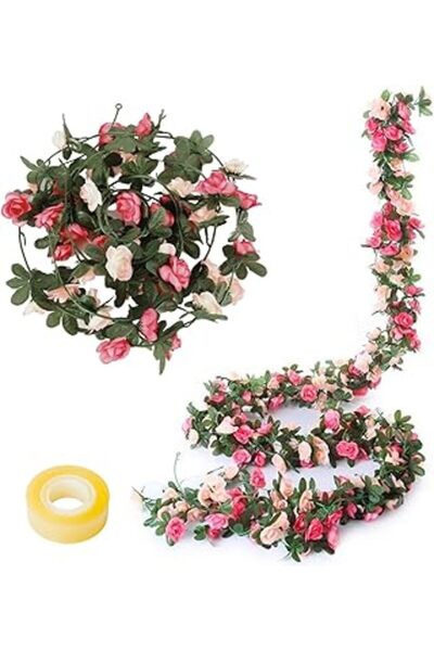 Generic 5 قطع من وردة الكرمة الصناعية | إكليل زهور صناعية (2.25 متر لكل منها)...