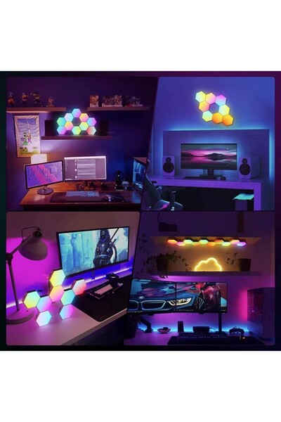 Generic Hexagon Gaming Light Tuya App Wall Bedroom Lamp Smart LED Hexagonal Honeycomb Lights (6 Pack)