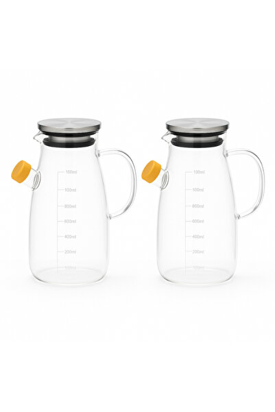 package home 2 Glass Water Pitcher with Heat Resistant Stainless Steel Lid for Juice, Tea, Cold and Hot Drinks