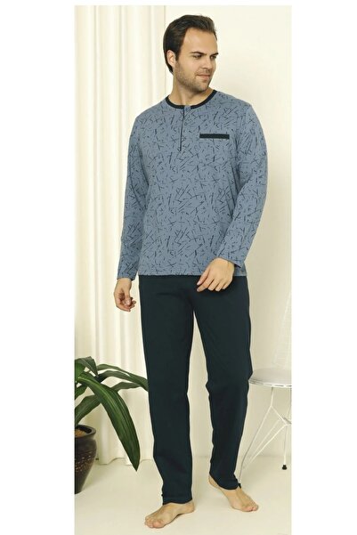 PİJAPİA Erkek Uzun Kollu Desenli Pamuklu Pijama Takımı