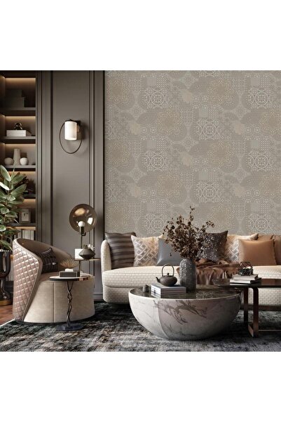 WİNFLEX Dante Seri Geometrik Damask Desenli Duvar Kağıtı 1409-3: Açık Kahverengi
