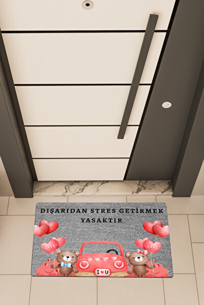 Dormot High-Quality Digital Printing Gray, Teddy Bears with Cars, Stress Ban-Themed Doormat