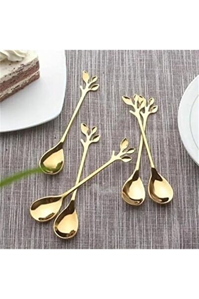 Generic Elegant Gold Leaf Spoons (Set of 6) HighQuality Dessert, Ice Cream & for Touch of Luxury. GoldPlated