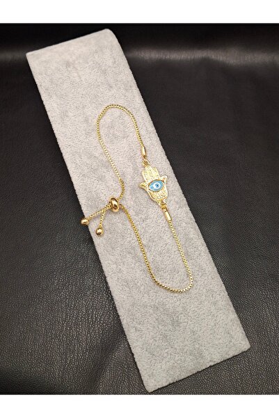 Han Ticarethane سوار فاطمة آنا اليدوية مرصع بخرز العين الزرقاء ذهبي اللون