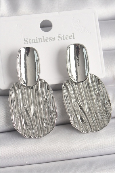 Vice Brass Silver Color Embroidered Square Plate Model Women's Earrings