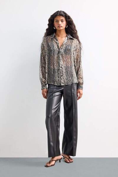 DeFacto Wide Leg Zippered Long Leather Pants G0140Ax25Au