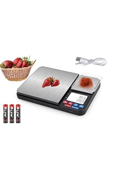 Generic ميزان مطبخ رقمي من TERRIFI، ميزان طعام ثنائي المنصة قابل لإعادة الشحن مع ملاعق قياس، دقيق