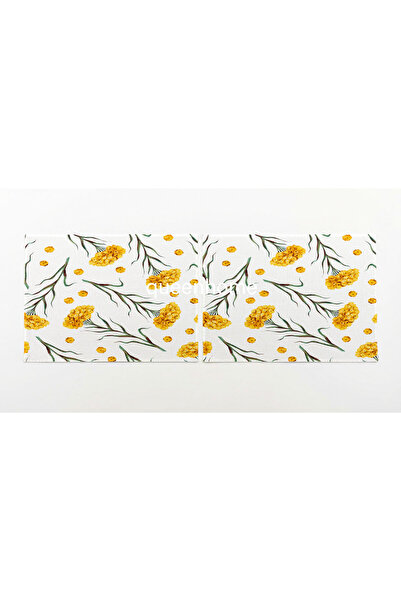 QueenHome Yellow Floral Patterned American Placemat - 30X45 cm Washable Overlock Edged Tableware Decoration Mat