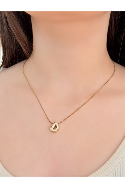 GİS JEWELRY Steel Gold Stone'D' Letter Necklace