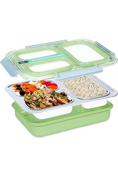 Generic VICHIVY Stainless Steel Leakproof Big Bento Lunch Box 1200ml (27x20x5 cm), 3 Compartments