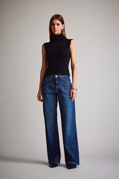 DeFacto Straight Wide High Waist Straight Leg Long Jean Pants F3093Ax25Wn