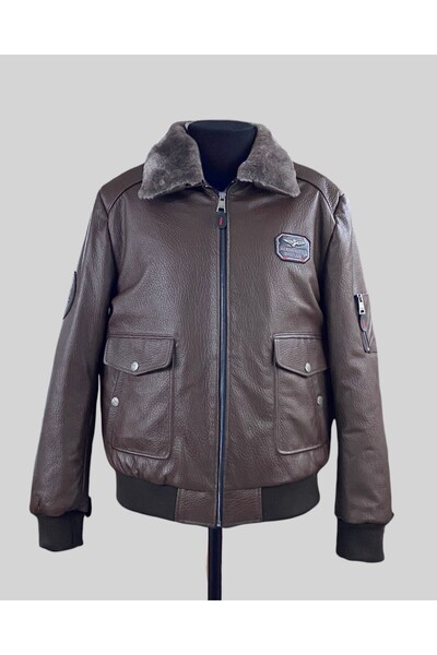 HAN DERİ PİLOT Hakiki Deri Erkek Bomber Mont