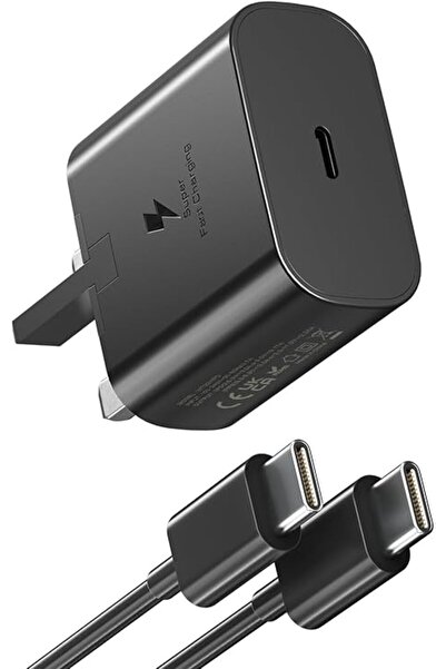 Generic شاحن سريع من سامسونج - شاحن حائط USB C بقوة 25 وات مع كابل USB-C، قاب...
