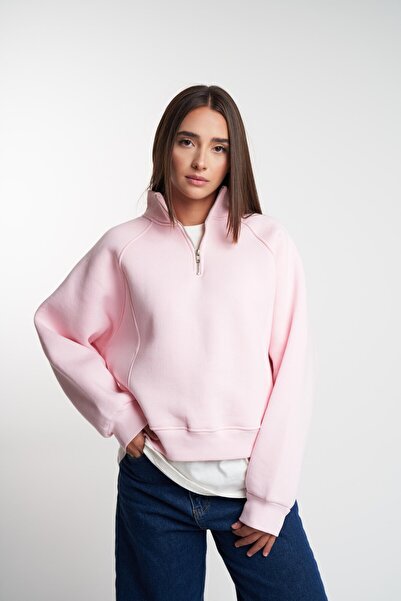 citycenterfashion Kadın Kışlık Kalın İçi Şardonlu Yarım Fermuar Sweatshirt ct...