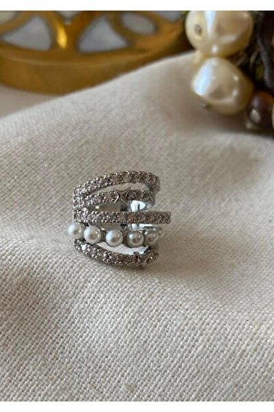 Butik Çelik Silver Taşlı incili Kaburga Ear Cuff