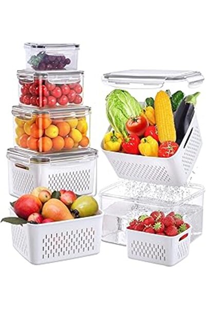 Generic 5Pcs Food Storage Containers,Fruit-Storage-Containers,Fridge Organizer with Removable Draining Colan