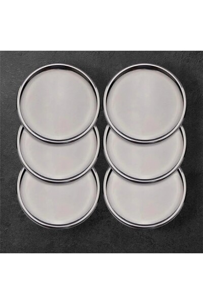BİODATA 6-Piece Stainless Steel Round Tea and Coffee Serving Tray - 21.5cm
