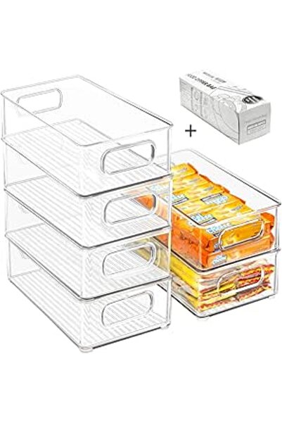 Generic Stackable Refrigerator Organizer Bins, 6 Pack Clear Kitchen Organizer Container Bins with Handles an