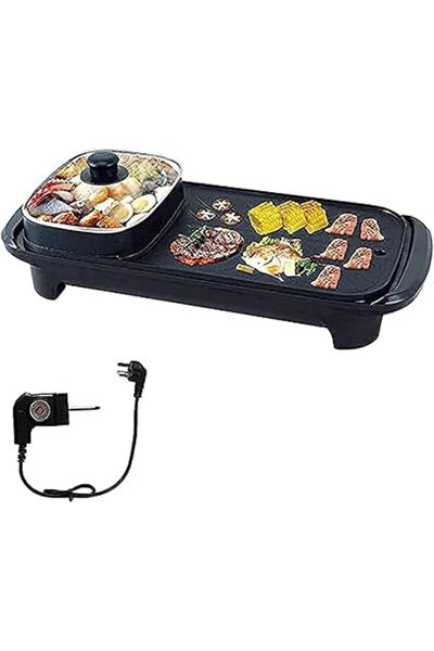 Generic Jorunb Electric BBQ Roasting Pans, Electric Hot Pot, Smokeless Non-Stick Indoor 2 in 1 Electric BBQ
