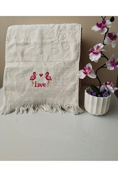 SARRA HOME Mutfak Havlusu Etamin El İşlemesi Çeyizlik Flamingo - 30*50