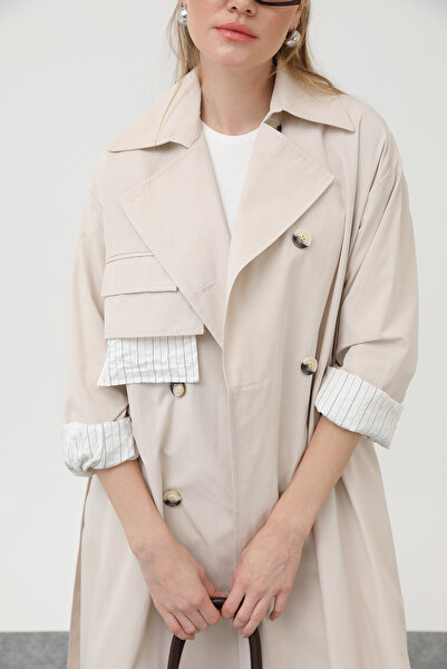 Modamorfo Kadın Garni Çizgili Detaylı Trench - 32141TRC