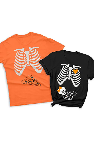 l'eivor تي شيرت مزدوج للأم الحامل والأب باللونين الأسود والبرتقالي و100% قطن