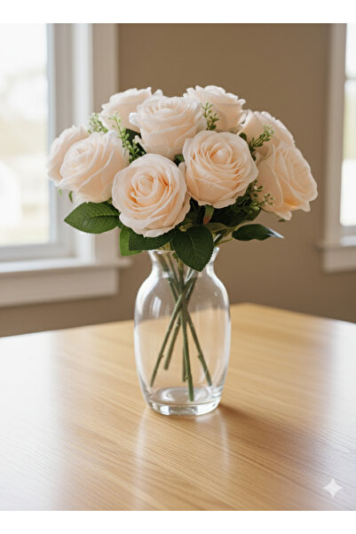 YASİMA SOMON RENGİ 50 CM 10 KAFALI ZERAFET GÜLÜ EV DEKOR SAKSI SÜSÜ