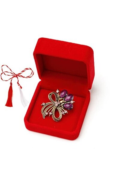 OEM Broșă vintage floare cu pietre fațetate în cutie de catifea, violet