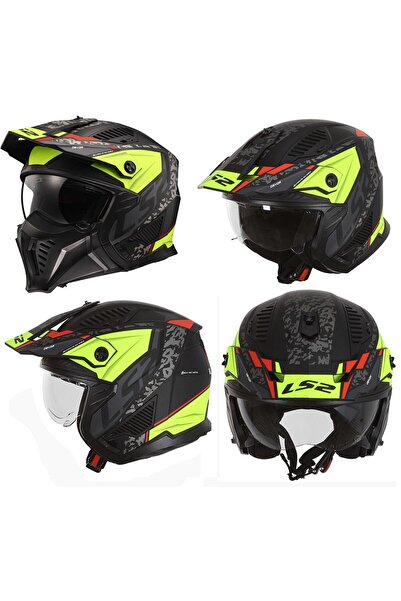 LS2 Drıfter Devor Çene Çıkarılabilir Modüler Motosiklet Kaskı Mat Siyah-Neon Sarı