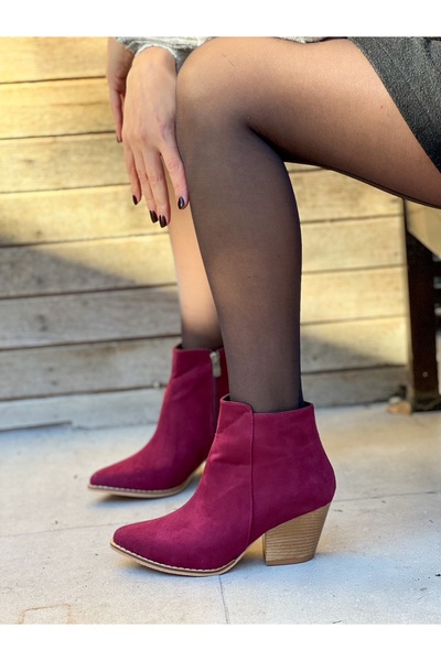 BERFONA DALİDA BORDO DANA SÜET 6 CM TOPUKLU DALLAS KISA BOT