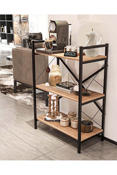 AGD Coffee Corner Table for Display and Storage, Side Table with 3 Wooden Shelves and Metal Frame -