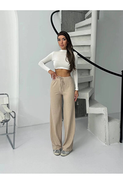 Işıltı kidss Corduroy trousers with raised waistband, beige a4058