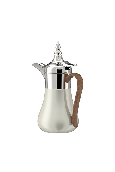 SQUALO Pearl White + Beige Steel Coffee Pot with Wooden Handle - 0.35L