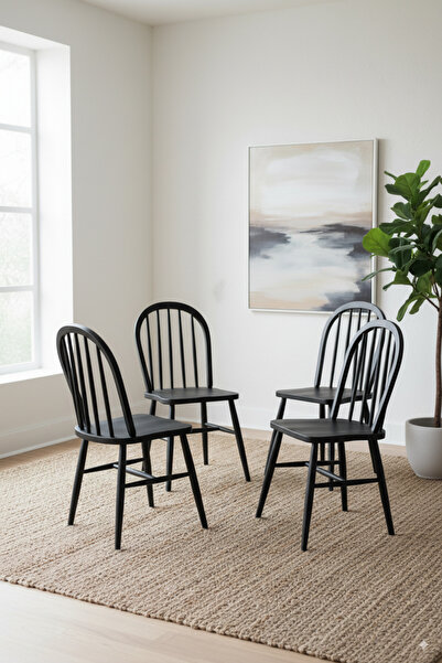 Woodenbend Milena Siyah Kayın Ağacı Sandalye 4’lü Set – Mat Lake İskandinav M...