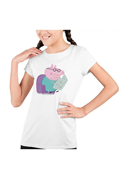 OEM Tricou Copii Fete Tata Purcelusa Peppa Citeste Ziarul