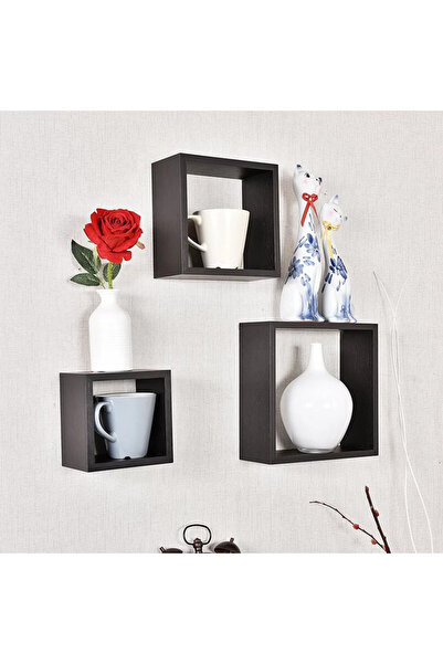 Modern home 3-Piece Solid Wood Wall Mounted Floating Shelves For Books And Accessories Black 40x40cm