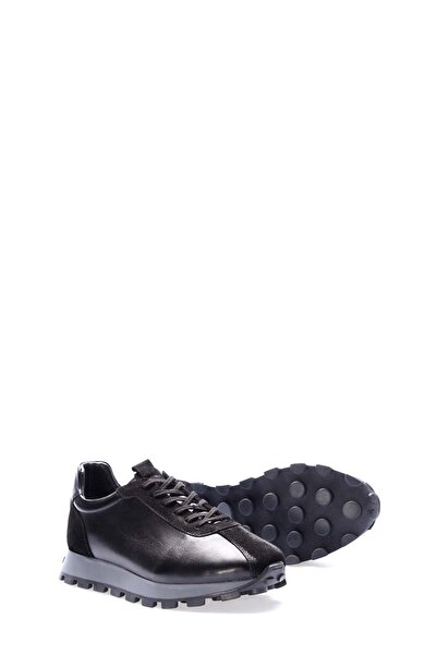TUGERDİ Black Inside and Outside Genuine Leather Lace-Up Thermo Sole Men's Sports Shoes Tg091541319410