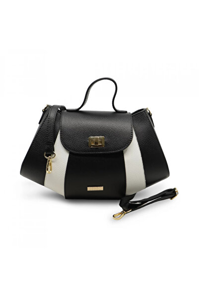 BESSO Fiaba Soave Black and White Genuine Leather Handbag