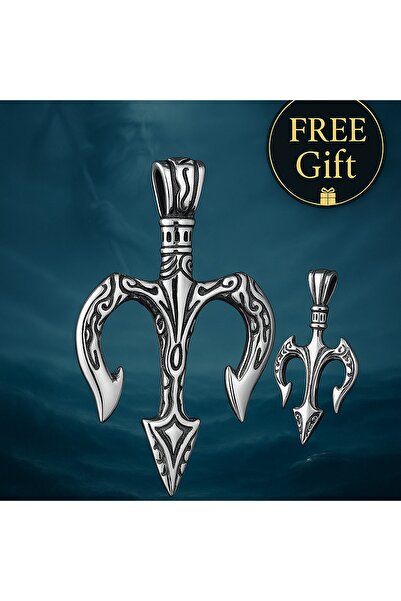 voyageaccessory Men's Steel Necklace |   Poseidon Trident Mythology Pendant B...
