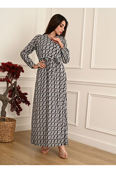 FULLJOY Elegant long jalabiya with a tie at the waist and long sleeves