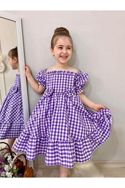 Çamur Kids Plaid Patterned Bow Dress