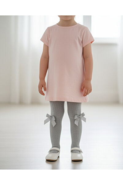 Ekinoks Baby Girl Children's Pantyhose Cotton Bow Ribbed Scented Gray