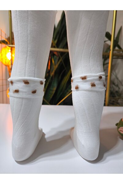 Ekinoks Baby Girl Children's Pantyhose Cotton Bow Tulle Ribbed Scented Beige