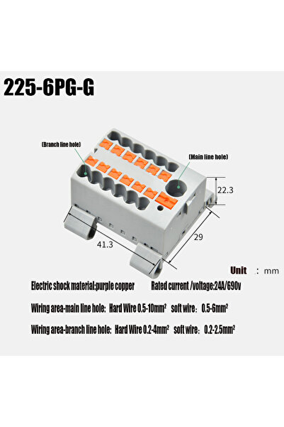 Choice3 225-6PG-G Fixed Modular Wire Connectors Compact Splicing Lighting Push-in Multi Link Terminal Block