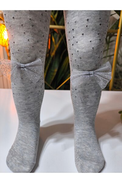 Ekinoks Baby Girl Children's Pantyhose Cotton Stoned Bowknot Scented Gray